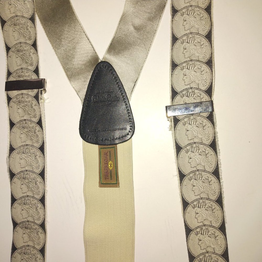 ❤️TRAFALGAR LIBERTY SILVER DOLLAR COIN CALVIN CURTIS Suspenders Braces